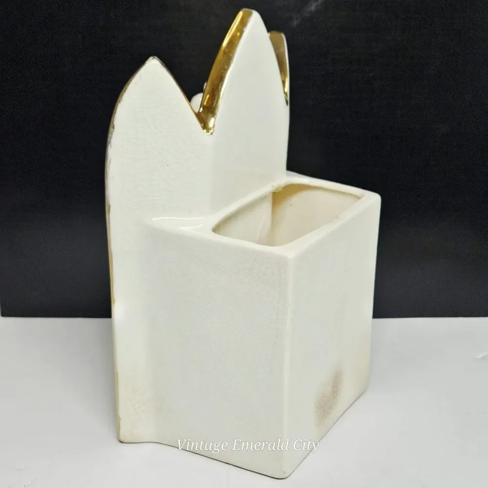 Vtg Geo Z Lefton 3D Virgin Mary Sculpture Wall Pocket Planter Ivory Gold Japan